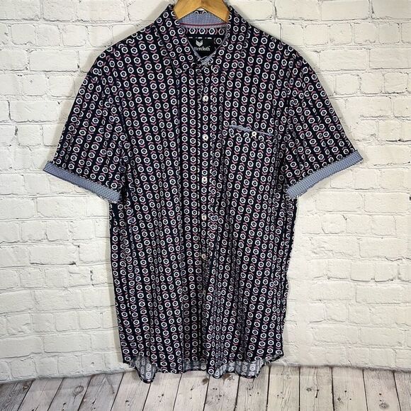 Buttercloth Regular Fit Geometric Print Short Sleeve Button Up Mens Size XL - Picture 1 of 6